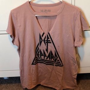 American Eagle Def Lepard cut out v neck shirt